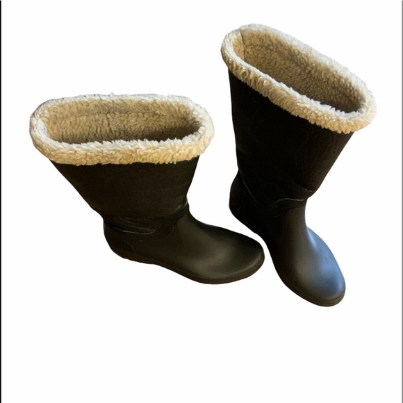 Faux Fur Lining Winter Mid Claves warm Boots. Black Leather Size 37 GUC - Picture 5 of 9